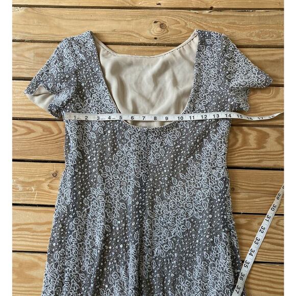 Vintage Kay Unger Embroidered Sequined Midi Dress Size 6 Women’s Grey Lined - Picture 6 of 7